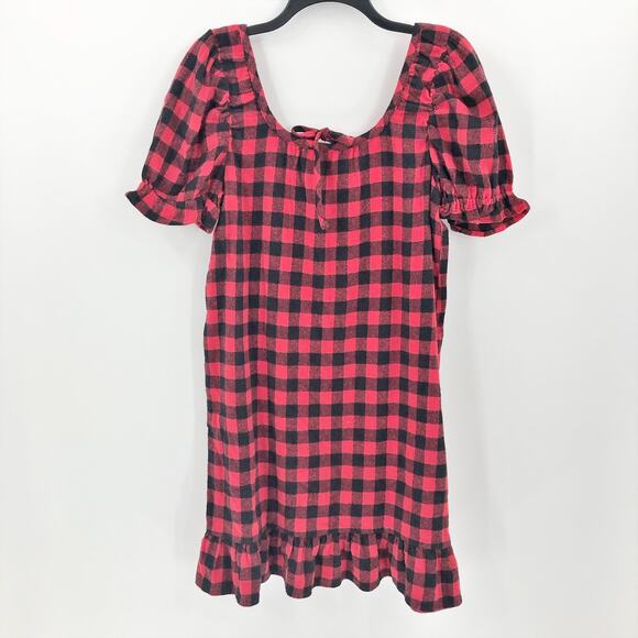 Nordstrom Pullover Dress Small Red Buffalo Plaid Short Sleeve Ruffle Trim NWOT - Picture 6 of 9